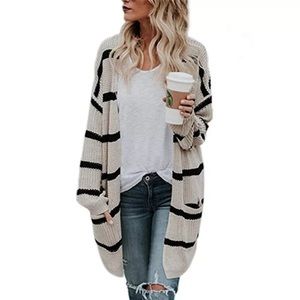 Boutique Knit Cardigan black/cream Stripe